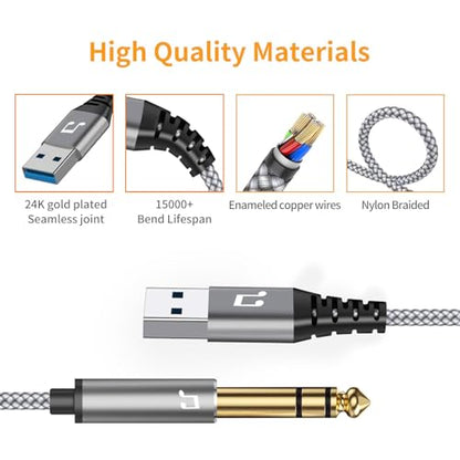 USB to 1/4 inch TRS Audio Stereo Cable 10FT,USB-A to 6.35mm Quarter inch Aux Jack Stereo Audio Cable for PC, Laptop, Amplifier, Mixer, Home Theater, Speaker ect - size: 10FT, style: USB to 1/4 TRS Audio Cable