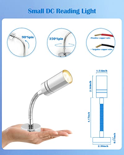 THALASSA 12V Short Gooseneck Reading Light with 5V USB, Warm White Dimmer