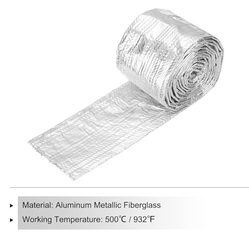 MECCANIXITY Heat Shroud Aluminized Sleeving 1 3/8" ID x 5.9FT Aluminum Metallic Fiberglass Heat Shroud for Fuel Lines Cables Electrical Wiring - size: 1 3/8" ID x 5.9FT