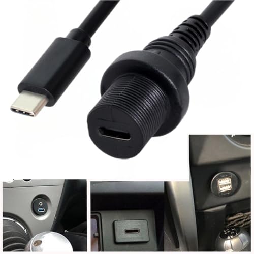 chenyang USB 3.1 Gen 2 10Gbps Flush Mount USB C Male to Female Extension Cable for Car Dashboard Panel Mount Waterproof Dustproof Round - style: USB 3.1 Type C Round
