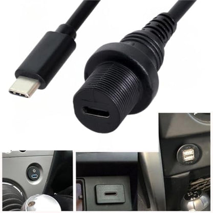 chenyang USB 3.1 Gen 2 10Gbps Flush Mount USB C Male to Female Extension Cable for Car Dashboard Panel Mount Waterproof Dustproof Round - style: USB 3.1 Type C Round