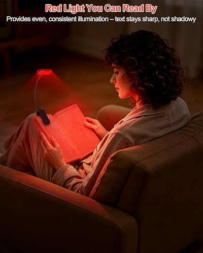 630nm Red Book Light for Reading at Night - Zero Blue Light, Dimmable Reading Lights for Books in Bed, LED Book Lamp Clip on, Gift for Students Parents Nurse Studying Travel [1 Pack]