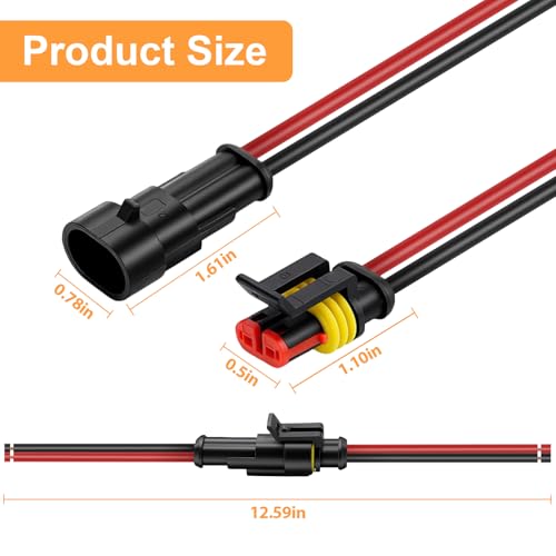 2 Pin Waterproof Connectors 14AWG, 6 Sets 2 Wire Connector with Male and Female Quick Disconnect, for Automotive Marine Motorcycle Wiring (2pin)