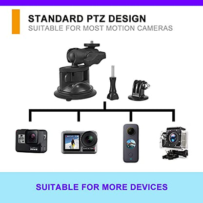 Car Windshield Suction Cup Mount for Insta360 ACE Pro X6 X5 X4 X3 X2 X R RS GO 2 3, GoPro Hero Max Fusin 12 11 Accessories and DJI OSMO Action Camera Dash Cam Holder