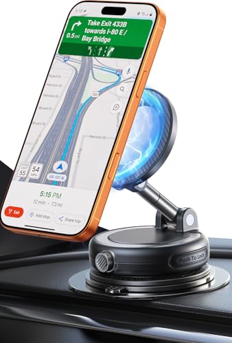 NeverFall Car Phone Mount for MagSafe, 89lbs Vacuum Suction, Strong Magnetic Dashboard & Windshield Mount, 360° Adjustable Phone Holder for iPhone & All Phones, Carbon Fiber