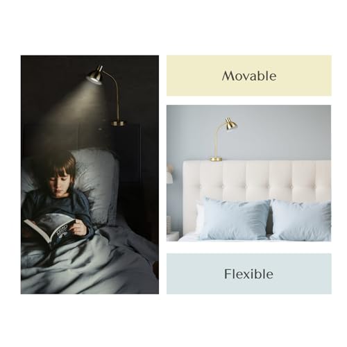 Solfres Patented Innovative Design Headboard Reading Light Pro. No Drilling Book Light for Bedtime Reading. Dimmable LED Book Reading Lamp with Bulb. Movable & Flexible, Gold - color: Gold, size: L
