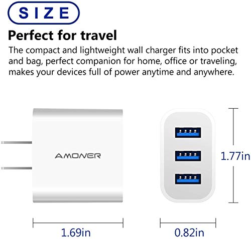 USB Wall Charger, Amoner 2Pack 15W 3-Port USB Charger Block iPhone Cube Charging Blocks for iPhone 14/13/12/11/X/XR/X/8/7/6, Galaxy, Android Phones and More - color: White