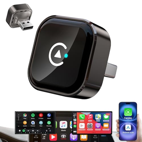 Generic Wireless CarPlay Adapter, 2-in-1 CarPlay & Android Auto Dongle, Compact Plug & Play Wireless Adapter with USB/USB-C Converter for CarPlay Vehicles