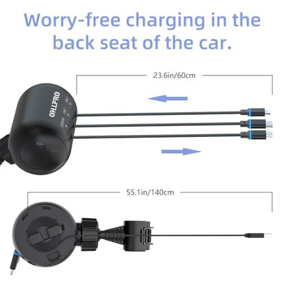 OHLPRO Multi Car Retractable Backseat 3 in 1 Car Charging Station Box Compatible with All Phones | iPhone | Samsung | Uber Taxi Lyft Turo Ride Share Customer Charging Dock Attach to Headrest - size: Car Adapter | 3-IN-1 Charging Station
