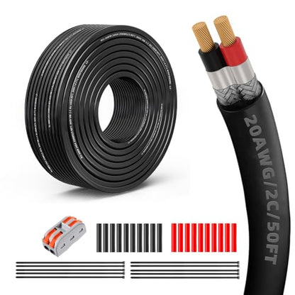 20 Gauge 100% Pure Copper 2 Conductor Flexible Shielded Wire 50FT, UL2464 20AWG 2 Core EMI/RFI Shielding Shielded Cable for Automotive, 3D Printer,CNC VFD Spindle, Stepper Motor, Sound, Speaker - size: 50FT, style: 20/2