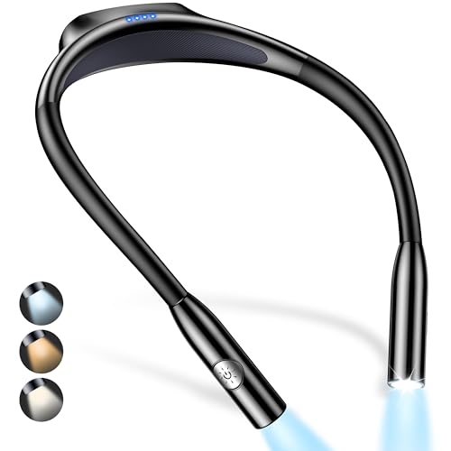 Gritin Book Light,Eye Caring 3 Colors & Stepless Dimming Neck Reading Light - color: Black, size: Standard