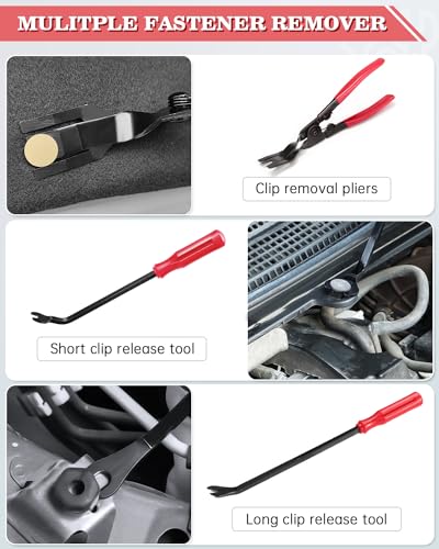 Poraxy 19Pcs Trim Removal Tool,Car Panel Door Audio Trim Removal Tool Kit, Auto Clip Pliers Fastener Remover Pry Tool Set with Storage Bag - color: Red