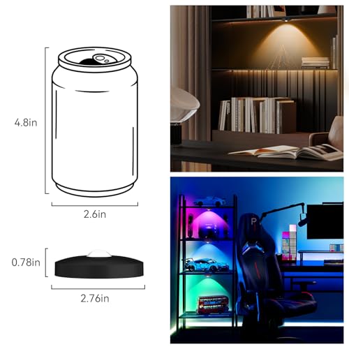 Rechargeable Puck Lights with Remote, 3 Pack Magnetic Under Cabinet Lighting, 1500mAh Battery Operated LED Tap Lights with Dimmer & Timmer for Kitchen, Closet, Shelf - 3 Color Temps & 12 RGB, Black - color: Black