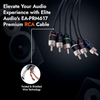 Elite Audio Premium Series 17ft. 6-Channel Car Audio RCA Cable – Double Shielded, Oxygen Free Copper, Noise Reducing Audio Cable for Amplifiers, Subwoofers, Speakers, and Processors – PRM617 - size: 17' (ft), style: 6-Channel