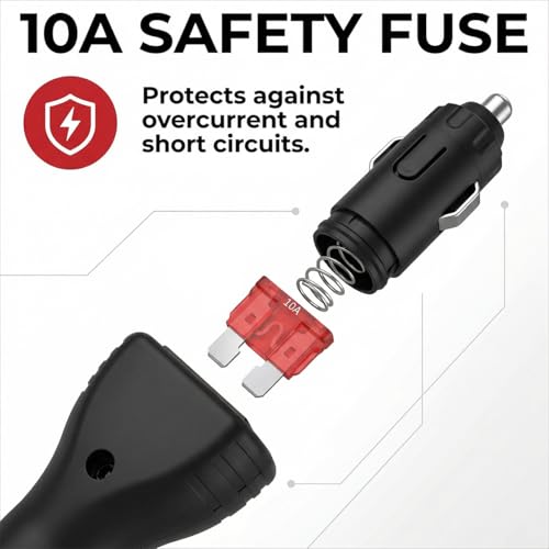 16AWG 12V Car Cigarette Lighter Splitter, 1 to 2 Auto Cigarette Lighter Adapter with Dual Independent ON/OFF Switches, 2 Way Socket Vehicle Power Charger Splitter, Universal Fit