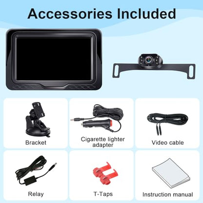 15-Minute Easy to Install Backup Camera: Plug-Play 15FT Clear Night Vision - size: 4.3" Monitor with Camera