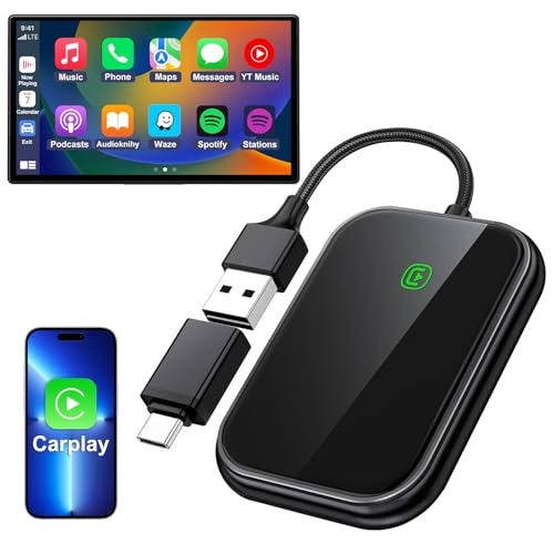 Wireless Carplay Adapter for Apple - 2025 Upgrade Seamless Connection Convert Wired to Wireless Car Play Adapter Plug & Play No Lag CarPlay Wireless Adapter Fit for iPhone iOS 10+ (Black) - color: Black