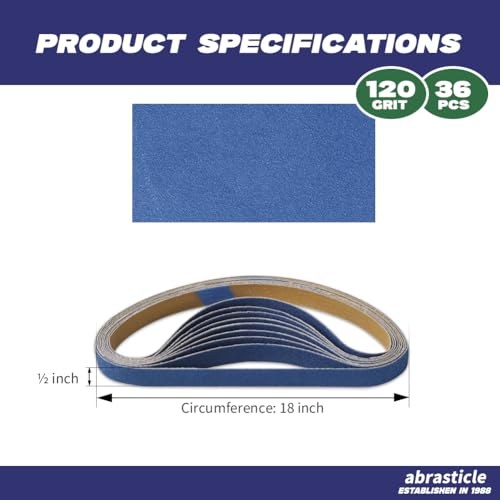 1/2" x 18" Zirconia Sanding Belts for Metal - 1/2 x 18 Inch Zirconia Metal Grinding Sand Paper, 36 PCS 120 Grits, Perfect for Knife Blade Sharpening, Metal Polishing, Derusting, Woodworking - size: 1/2" x 18" 120 Grit(36 pack)