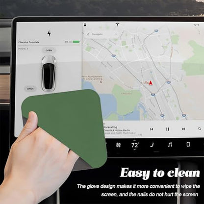 Car Screen Cleaner, Square Microfiber Vehicle Touchscreens Cleaning Cloth, Foldable Scratch-Free Auto Screen Cleaning Wipe, Universal Fit (Green Gray) - color: Green Gray