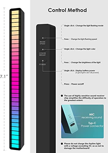 Soulpunk RGB Rechargeable Sound Control Light, Voice-Activated Pickup Music Rhythm Lights, Creative Colorful LED Ambient Light, with 15 Modes Music Sync 32-Bit Audio Spectrum for Car（4 Pack-App） - color: 4Pack-Black(App)