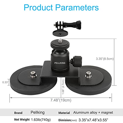 PellKing Magnet Camera Mount for GoPro 13/Insta360 X6/X5/X4/X3,Heavy-Duty Metal Car Magnetic Camera Mount with 360 Degree Rotation Ball Head for Car,Compatible with GoPro Hero 13 12 11 Black 8/7/6/5