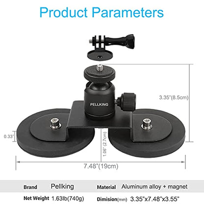 PellKing Magnet Camera Mount for GoPro 13/Insta360 X6/X5/X4/X3,Heavy-Duty Metal Car Magnetic Camera Mount with 360 Degree Rotation Ball Head for Car,Compatible with GoPro Hero 13 12 11 Black 8/7/6/5