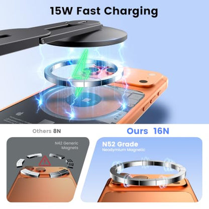 Magnetic Laptop Phone Mount with 15W Fast Wireless Charger, Compatible for iPhone 12-17 Series & All Phones, Adjustable Laptop Phone Holder for Tesla Model 3/Y/S/X Desktop Screen Stand - color: Black