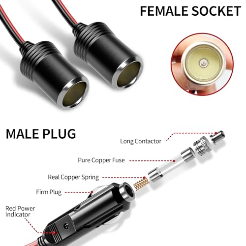 Energeaster 16 Inch 1 to 2 Car Cigarette Lighter Splitter with LED Light - size: adapter-1 to 2