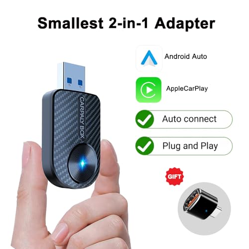 Carbon Fiber Wireless CarPlay Adapter, 2-in-1 CarPlay & Android Auto Dongle, Plug-and-Play Mini Adapter, with USB-C Converter, for Factory Wired CarPlay Vehicles