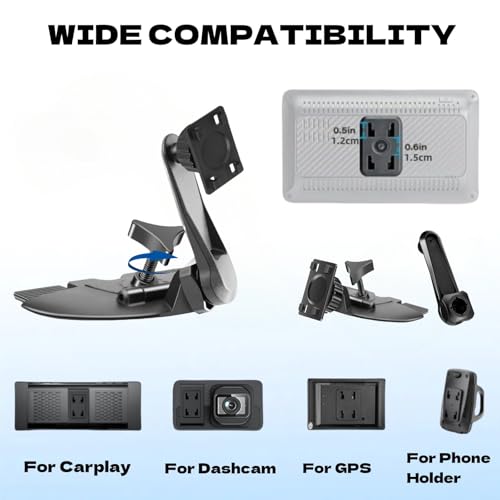 Extended Arm CD Slot Mount for CarPlay Screen Adjustable 360° Rotating Universal Head Compatible with in-Car Monitors CD Slot CarPlay Mount for 7" 9" 10.26" Portable Car Stereo Cd Bracket