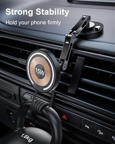 ZBF Magnetic Wireless Car Mount Charger, 15W Fast Charging for MagSafe Car Mount,Magnetic Car Phone Holder Mount, Car Cell Phone Holder Fit iPhone 17 16 15 14 13 12 All Smartphones - style: Rechargeable