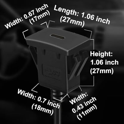 스퀘어 싱글 포트 USB 3.0 수 - 타입 C 3.0 암 자동차 플러시 마운트 케이블 USB C 패널 마운트 연장 케이블 자동차 트럭 보트 오토바이 대시보드용 0.3m(1피트) - size: 1피트, style: 스퀘어 싱글 U3에서 C3까지