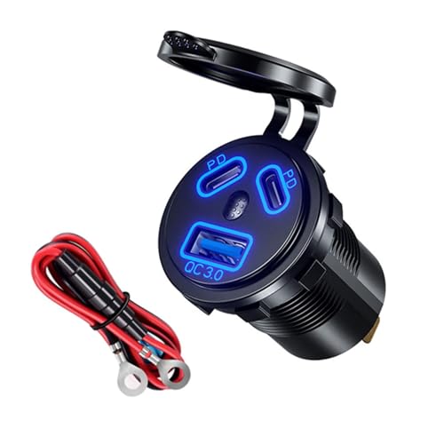 DC 12V-24V Car Charger Socket with Dual PD Type-C & QC3.0 USB Ports Waterproof Cap Fast Charger for Marine Boat Truck