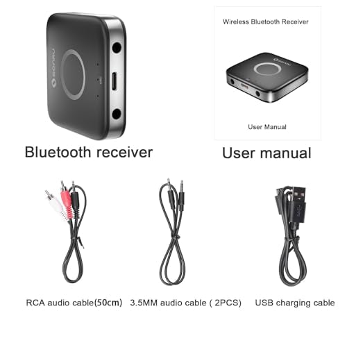 SONRU Bluetooth 5.3 Adapter Hi-Fi Equipment for Car Wireless Audio Receiver with 3.5mm AUX RCA Cable, Noise Cancellation, Dual AUX Outputs for Home Speakers Wired Headphones