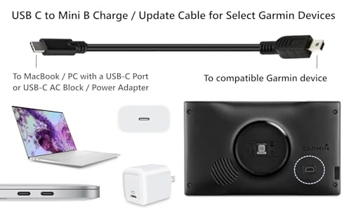 ienza USB C to Mini B Charge/Update Cable for Garmin Drive 52 53, DriveSmart 65, eTrex 10 22x, dezl OTR500, nuvi 40LM 57LM 67LM 2689LMT 2757LM 2589LMT, zumo 396 LMT-S for MacBook, PC, Laptop