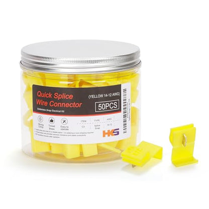 HKS 50PCS Yellow Quick Splice Wire Connectors 12-10 AWG | IDC Solderless Snap Lock Crimp Terminal | Self-Stripping Insulated Electrical Splice Connector for Automotive, Marine & Heavy-Duty Wiring - color: Yellow