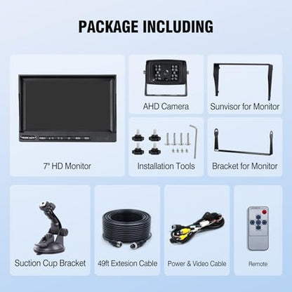 7-inch AHD1080P Wired RV Backup Camera System, IP69k Waterproof IR Night Vision Reversing Camera, Vibration-Proof 20G for Trailer/Tractors/Truck/Excavator/Skid Steer/Heavy Equipment, WY7 - size: 7" 1-Cam