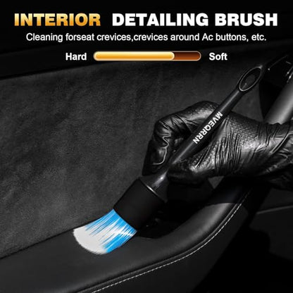 MVEQRRN 7PCS Car Detailing Brush Set,Boars Hair Detail Brush Kit(Black) - color: 7pcs detail brush set black