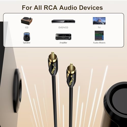 J&D Audiophiles RCA Cable, 24 AWG 2RCA Male to Male Stereo Interconnect Audio Cord, Gold-Plated Subwoofer Cable for Home Theater, HDTV, Amplifiers, Hi-Fi Systems, Speakers, 9 Feet/2.7 Meter - size: 9 Feet