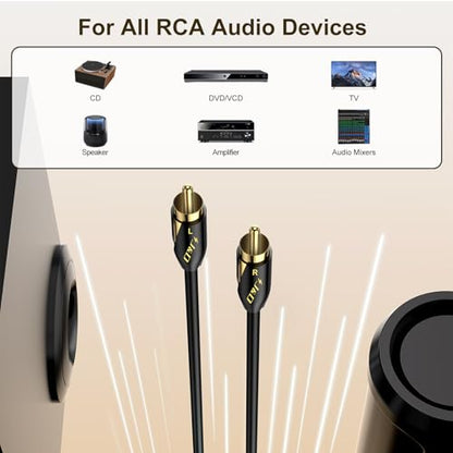 J&D Audiophiles RCA Cable, 24 AWG 2RCA Male to Male Stereo Interconnect Audio Cord, Gold-Plated Subwoofer Cable for Home Theater, HDTV, Amplifiers, Hi-Fi Systems, Speakers, 9 Feet/2.7 Meter - size: 9 Feet