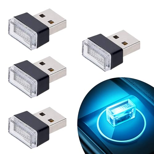 Febrytold 4Pcs Ice Blue USB Car Interior Atmosphere Lamps, Universal Mini Led USB Lights for Car Decoration, Lighting - color: ice-blue