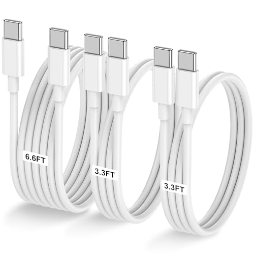 3-Pack [3.3FT+3.3FT+6.6FT] 60W USB C to USB C Cable, Type C Fast Charging Cable for iPhone Air 17 16e 16 15 Pro Plus Pro Max，for Galaxy S25/S24, for iPad Pro/Air/mini, for MacBook Pro/Air and More - color: White, size: 6.6FT+3.3FT+3.3FT