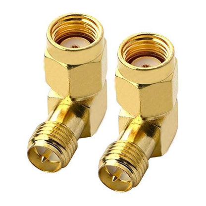 90 Degree Reverse Polarity SMA Coax Adapter RP SMA Male to RP-SMA Female Right Angle Connector for Audio FPV Drone Antennas Radio Video 2-Pack