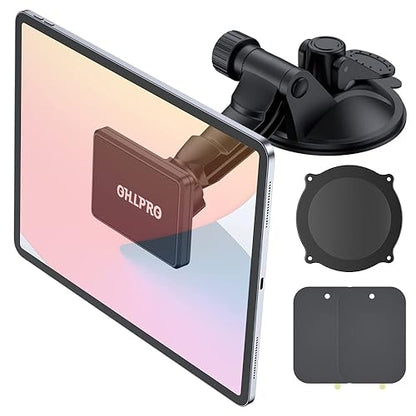 OHLPRO Dashboard Magnetic Tablet Holder for Car, Windshield iPad Car Phone Suction Cup Mount with Magnets, for All 6"-11" Apple Phones iPad Samsung Galaxy Tab Tablet, 360° Rotation, Black - size: Fit for tablets