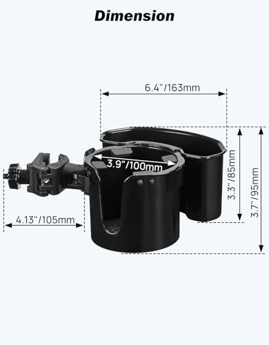 JOYTUTUS Wheelchair Cup Holder 2 Pack, 2-in-1 Walker Cup Holder with 6.4'' Storage Box, Drink Holder for Bottle with Handle, Fit for Wheelchair, Walker, Rollator, Stroller, Camper, Golf cart (Large) - size: Large(2 Pack)