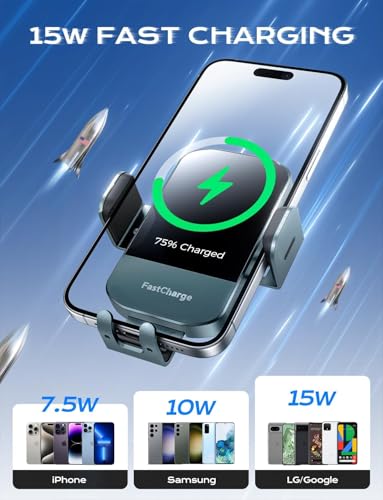 Wireless Car Charger, 15W Fast Charging Auto Clamping Car Charger Phone Mount Phone Holder fit for iPhone 15 14 13 12 11 Pro Max Xs, Samsung Galaxy S24 Ultra S23 S22 S21, S20, S10+, Green - color: Green