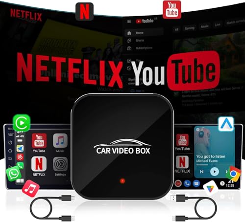 Wireless Carplay Adapter with YouTube, 2025 Carplay Wireless Adapter & Android Auto Dongle Easy to Setup,5GHz WiFi,Video Box Convert Wried to Wire Less Car Play Stream to Your Car
