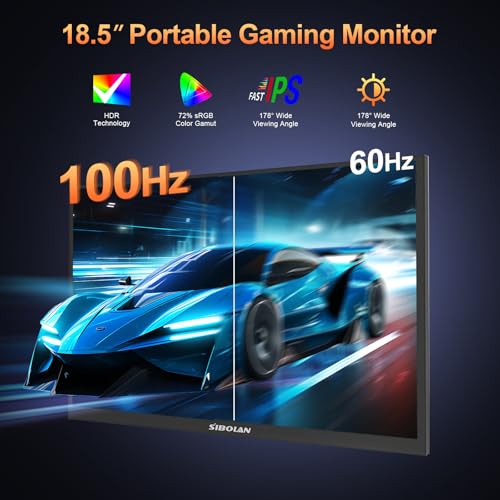 Portable Monitor 18.5inch 1080P FHD 100Hz Refresh Rate Gaming Monitor, 72% sRGB, IPS Panel, Dual USB-C & Mini-HDMI for Laptop, PC, Phone, Built-in Kickstand, Speakers - size: 18.5inch 1080P