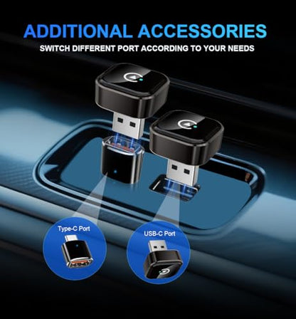 Generic Wireless CarPlay Adapter, 2-in-1 CarPlay & Android Auto Dongle, Compact Plug & Play Wireless Adapter with USB/USB-C Converter for CarPlay Vehicles