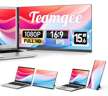 Teamgee 15.6" Laptop Screen Extender, Slim & Lightweight Portable Monitor for Laptop (Fits 13-17"), Full HD IPS, 360° Rotating Stand, USB-C Plug & Play, RGB Lighting, Thin Bezels - size: 15.6"